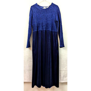 Vintage Sarah Chapman sz L Midi to Maxi Dress smocked velvet velour modest 0051